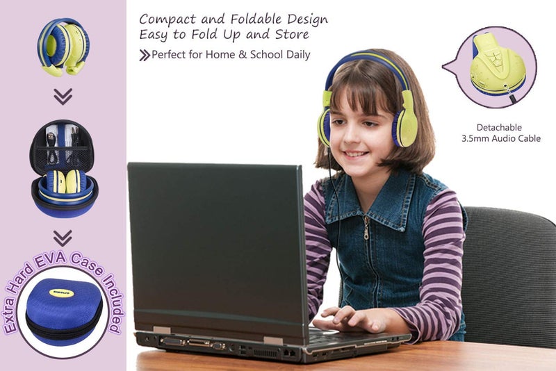 SIMOLIO Kids Headphones Wireless Bluetooth with Microphone and Volume Limited, Foldable Over-Ear Headset, Wireless Headphone for Boys Girls Children Toddler iPad Kindle Tablet Phone Yellow - Image 5